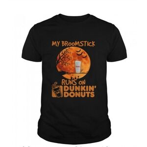 Bella Canvas Dunkin Donuts Halloween T Shirt Black Witch Broomstick Coffee Large